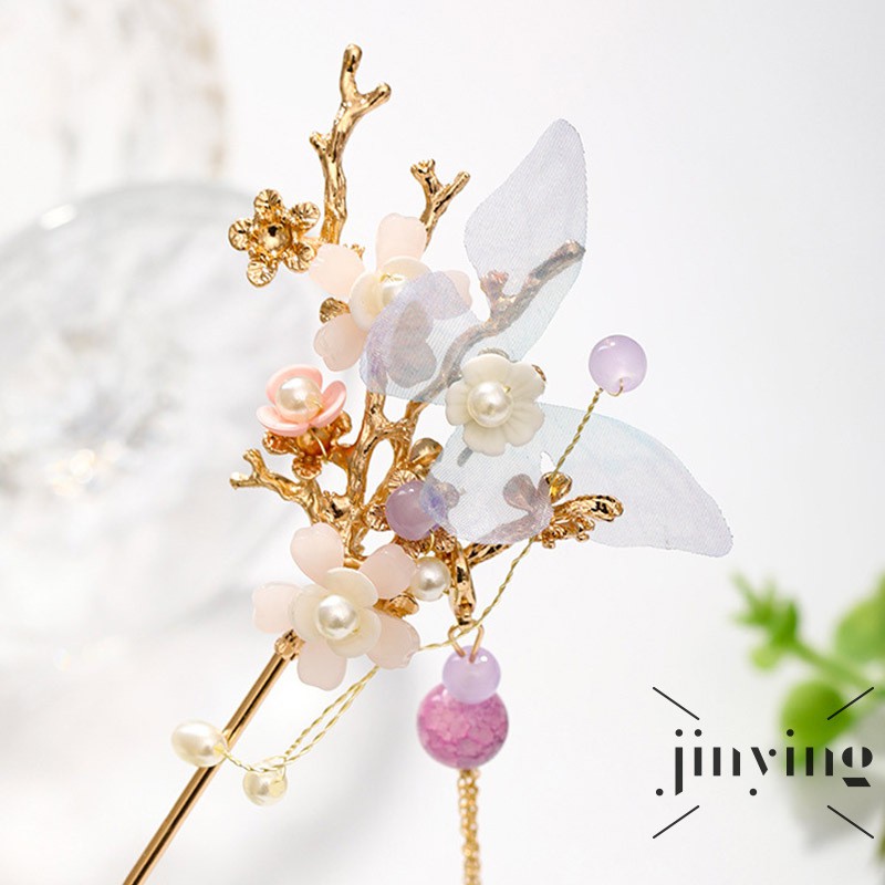 GETNOIVAS Bộ Cài Tóc Đính Hoa Phối Tua Rua Phong Cách Cổ Trang Trung Hoa