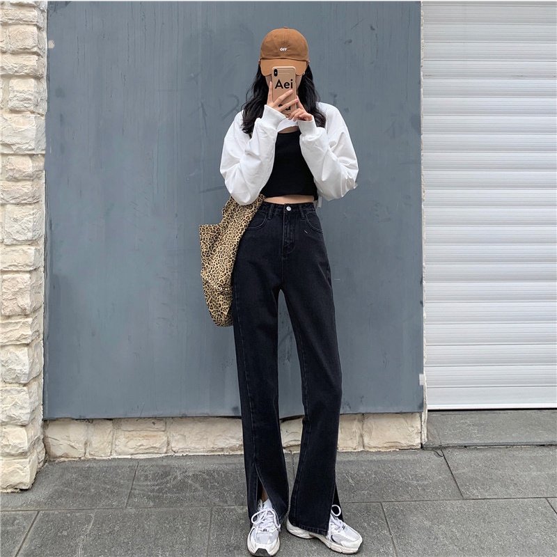 Quần Jean Lưng Cao Ống Rộng Plus Size Theo Phong Cách Retro Hàn Quốc Dành Cho Nữ