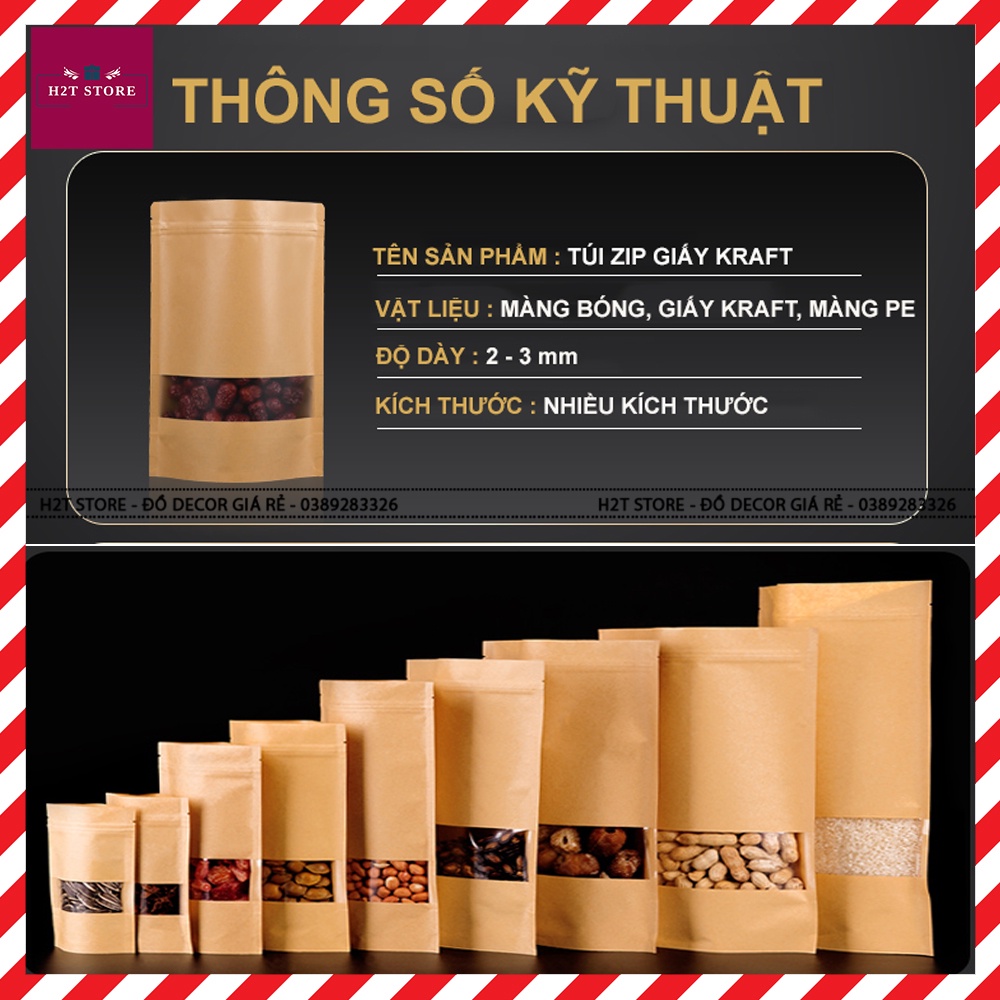 Túi zip giấy Kraft nâu , túi zip đựng thực phẩm full size