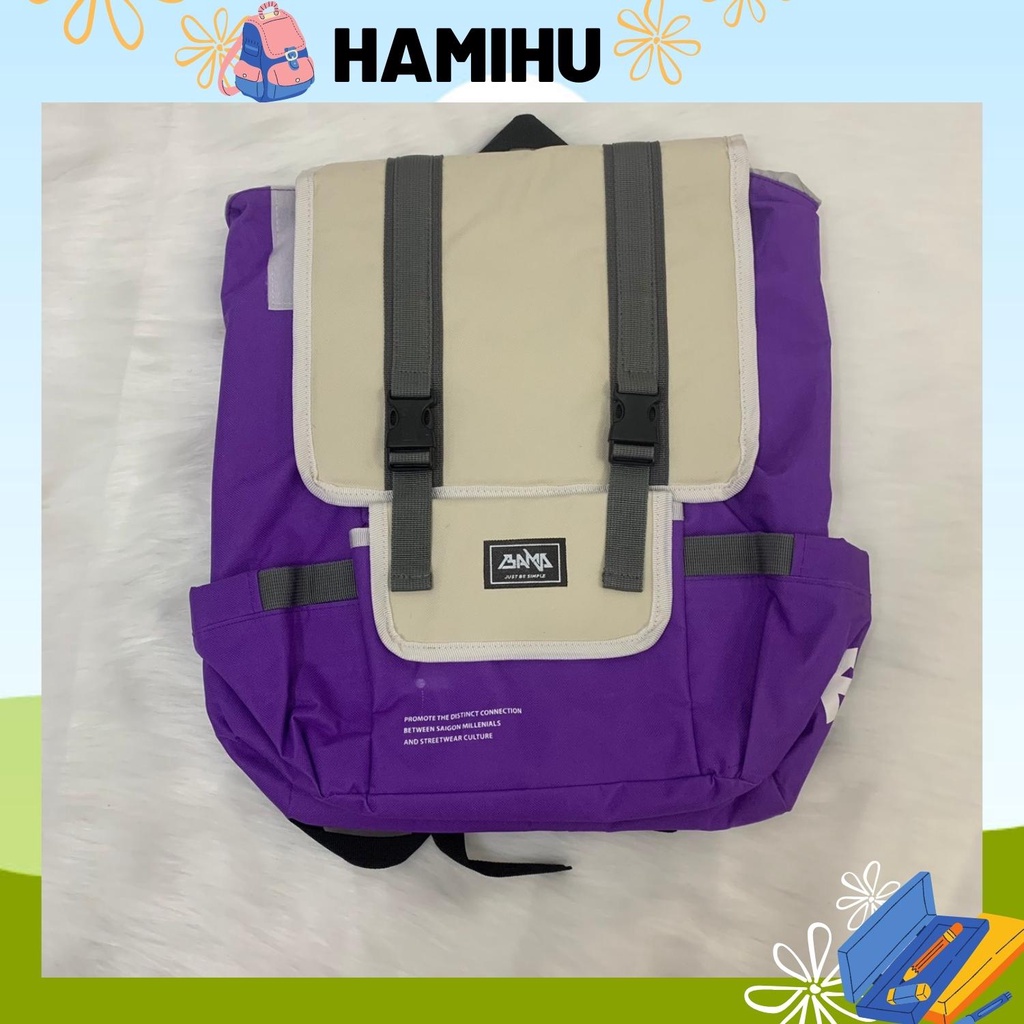 Balo thời trang bama, balo đi học Hamahu HM9, balo Ulzzang màu tím/vàng/ đen