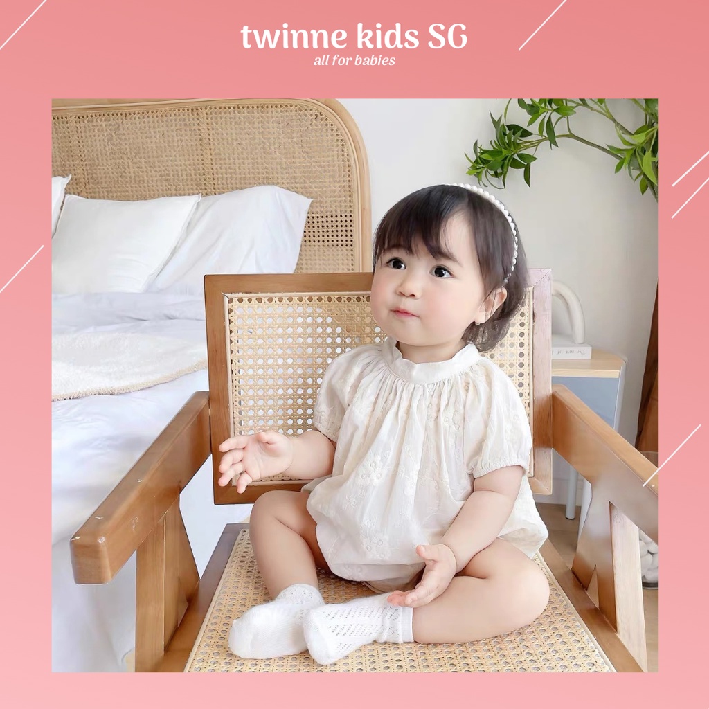 Bộ đồ liền thân bé gái sơ sinh chất liệu cotton mềm mịn, kiểu tiểu thư chụp ảnh thôi nôi bé từ 0-12 tháng