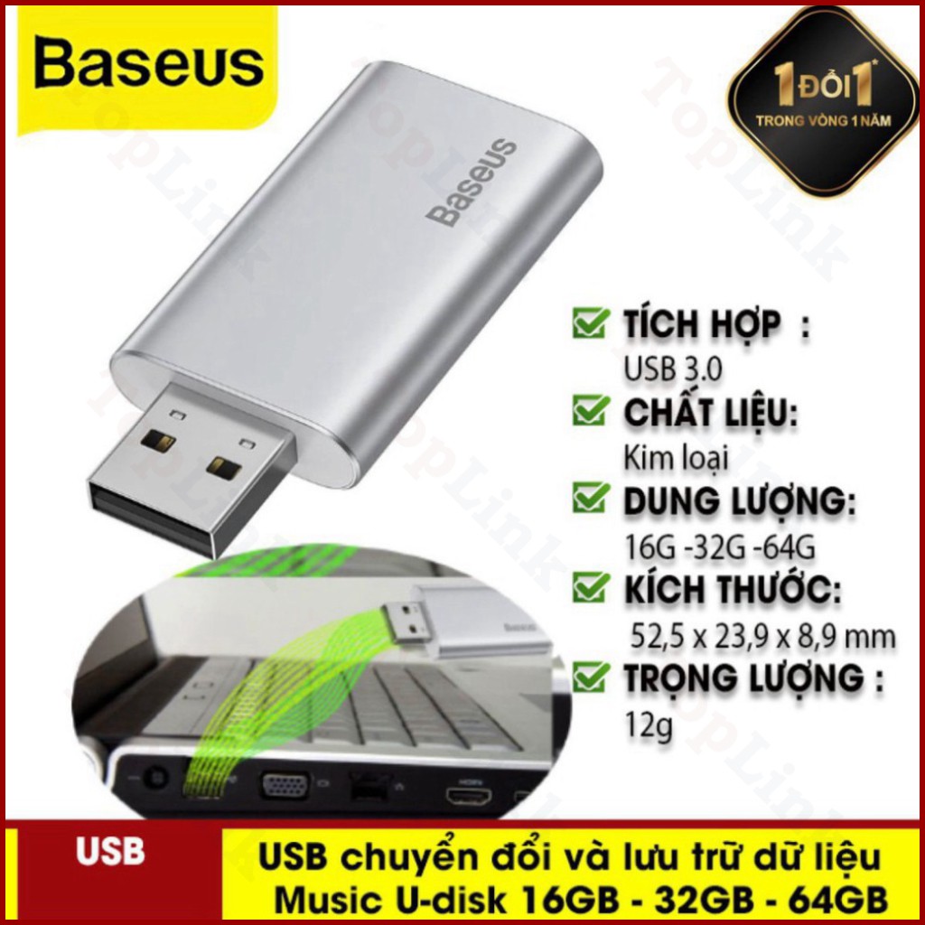 [CHÍNH HÃNG] USB Chuyển Đổi Và Lưu Trữ Dữ Liệu Baseus Enjoy Music U-Disk 16GB - 32GB - 64GB Hỗ Trợ Vừa Sạc Vừa Nghe Nhạc