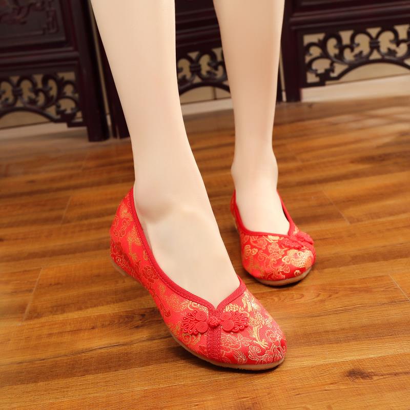 Giày Vải Đế Xuồng Thêu Hình Rồng Phượng Hoàng Phong Cách Bắc Kinh Cổ Điển Cho Nữ Đi Đám Cưới A7