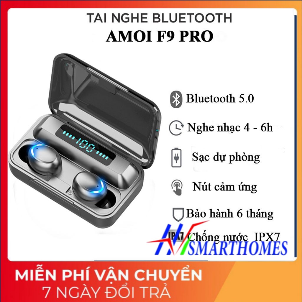 Tai Nghe Bluetooth 5.0 Amoi F9 Pro Bản Quốc Tế Cao Cấp Cảm Biến Vân Tay, Sạc Dự Phòng - Phiên bản mới nhất 2021