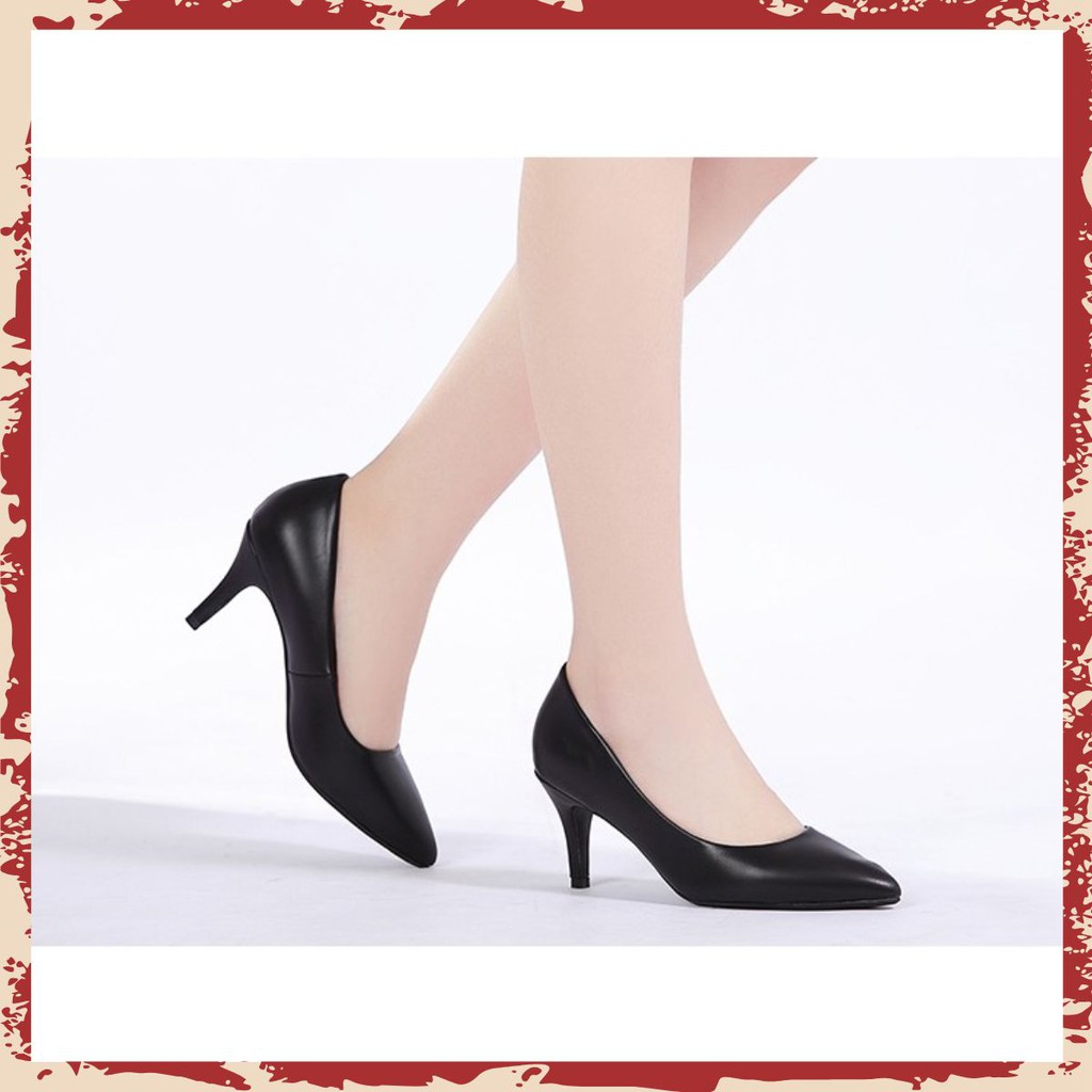 Giày Nữ Công Sở Trơn 5CM Gót Nhọn Đen MÃ XKC1