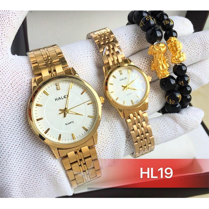 Đồng hồ đôi nam nữ Halei mặt trắng HLD19 chống nước chống xước,tặng kèm vòng tì hưu