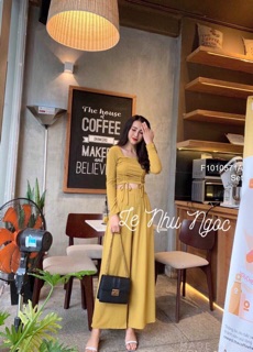 Set áo rút eo+ quần suông