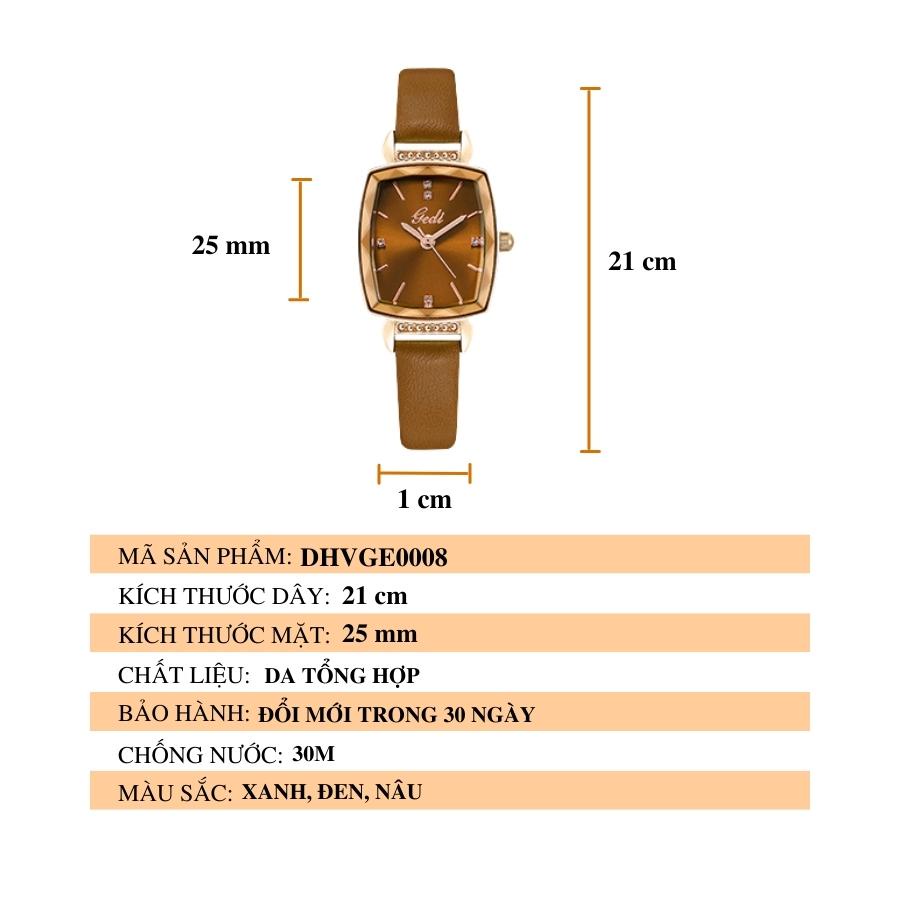 Đồng hồ nữ chính hãng đeo tay dây da mặt vuông đẹp chống nước LaCy Watch DHVGE0008