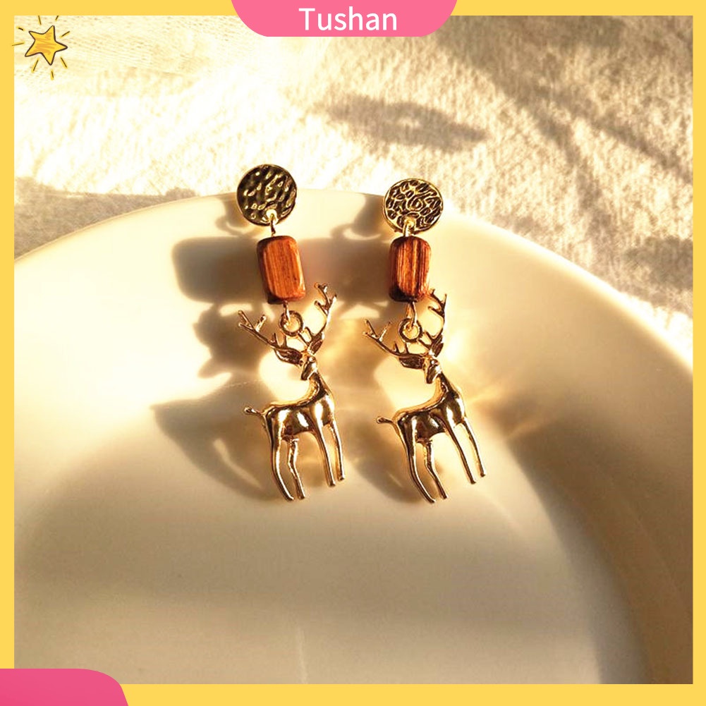 TUSH_Cute Women Elk Dangle Drop Ear Stud Clip On Earrings Christmas Jewelry Gift