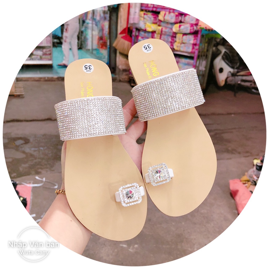 DÉP NỮ XỎ NGÓN QUAI NGANG ĐÍNH ĐÁ THỜI TRANG