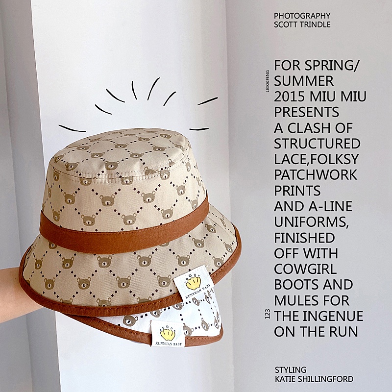 Mũ vành cho bé hình gấu có dây đeo size 52