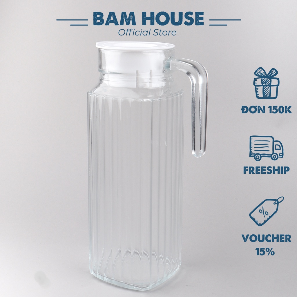 Bình thủy tinh đựng nước Bam House có nắp đậy cao cấp loại 1L2 BNT01 – Gia dụng bếp