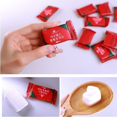 1 viên khăn giấy nén rửa mặt dạng viên kẹo