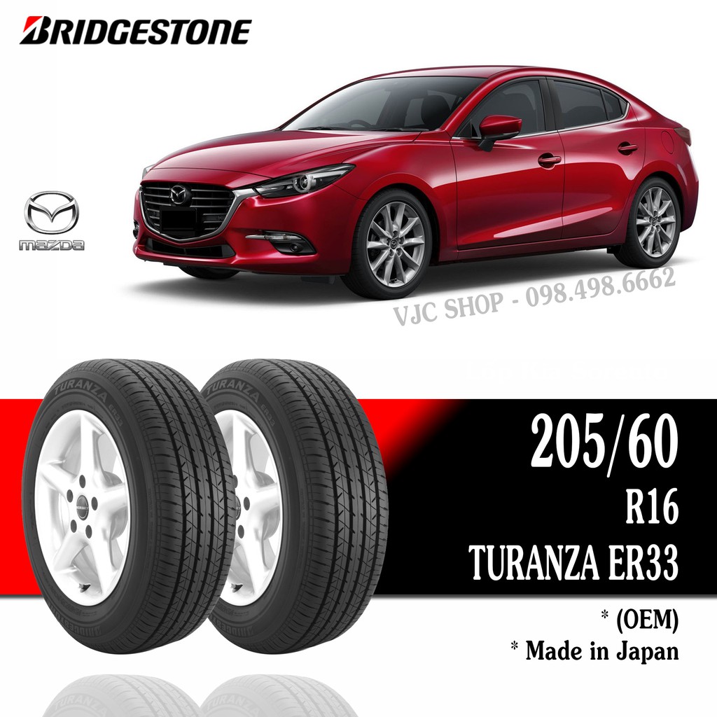 Cặp Lốp Xe Ô Tô Mazda 3 - Bridgestone 205/60R16 ER33 (Số lượng: 2 lốp) - Miễn phí lắp đặt + Cân bằng động