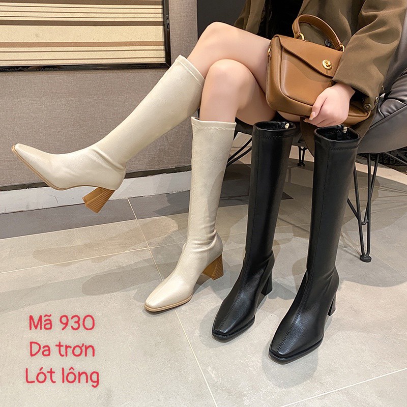 XẢ KHO (S169) Bốt đùi nữ da trơn lót lông 8 phân (mã 930-bốt đùi)