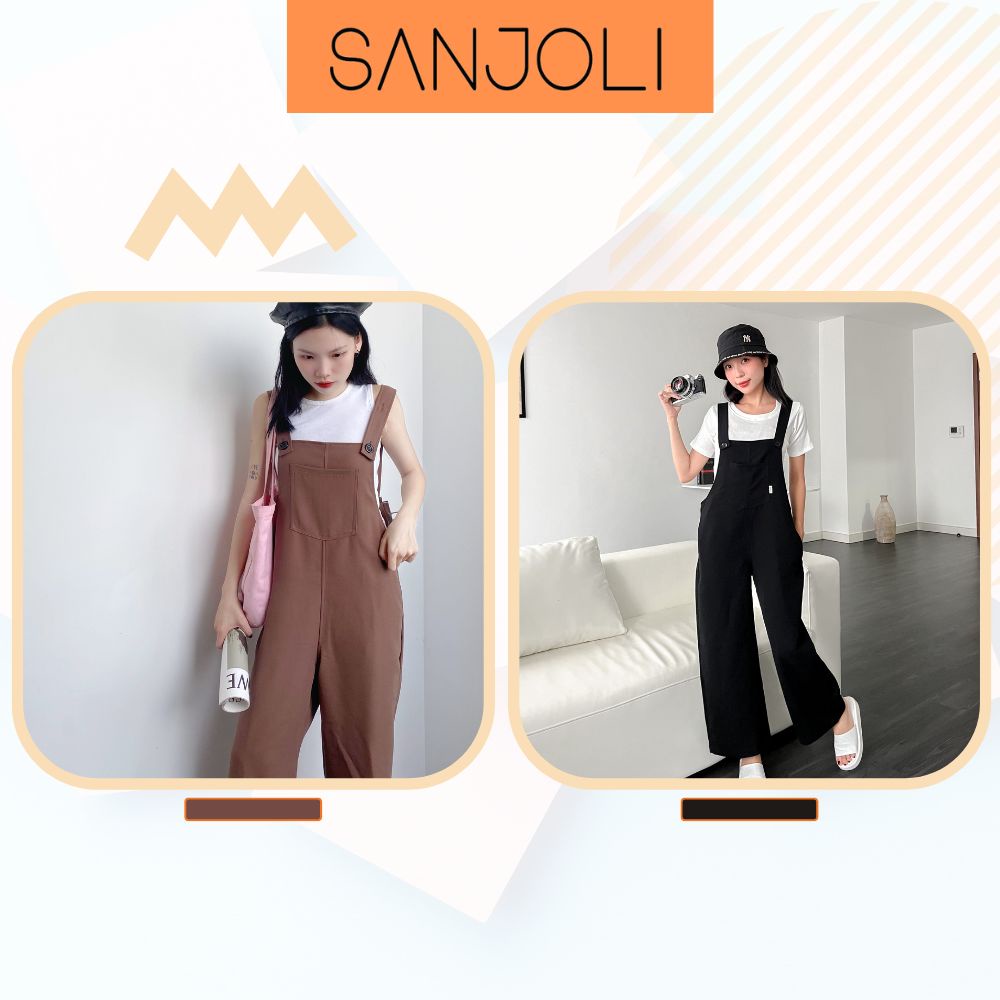Yếm Quần Nữ SANJOLI Quần Ống Rộng Dáng Suông Dài Đứng Kiểu Rộng Nách Có Túi Trước Phong Cách Thể Thao Hàn Quốc QD006