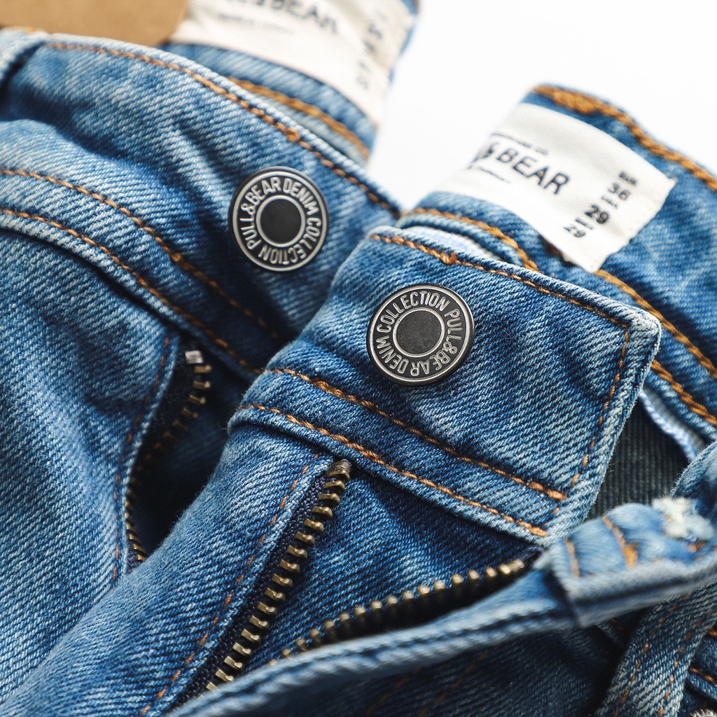 Quần Jean Nam Pullbear xanh wash ziczac (Form Slimfit,chất vải co dãn,ống quần 15-18cm,hàng VNXK) JPB0507 | BigBuy360 - bigbuy360.vn