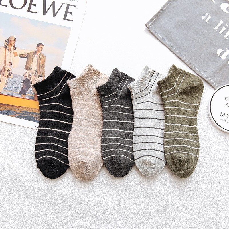 [Set 5 Đôi] Tất Nữ Cổ Ngắn Chất Liệu Cotton Cao Cấp, Vớ Cổ Ngắn Nữ Mẫu Sọc Ngang - FIVE-NGAN-SOC-CB5