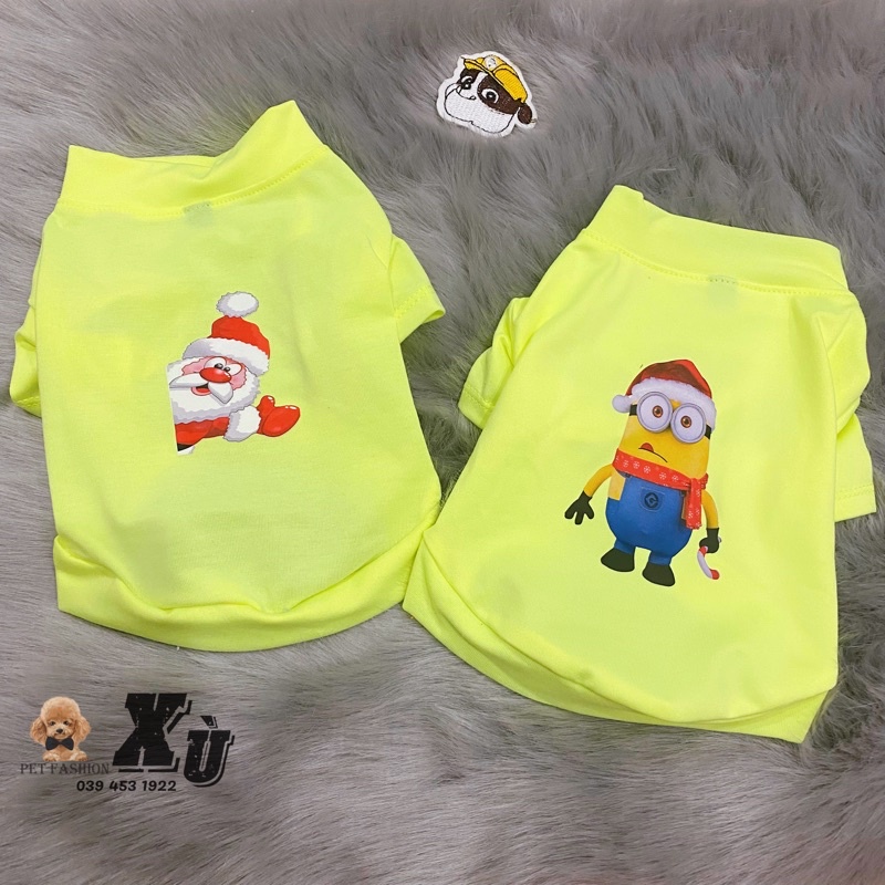 Áo thun có tay vàng chanh noel cho chó mèo,màu xanh dạ quang chất vải siêu mát cho thú cưng