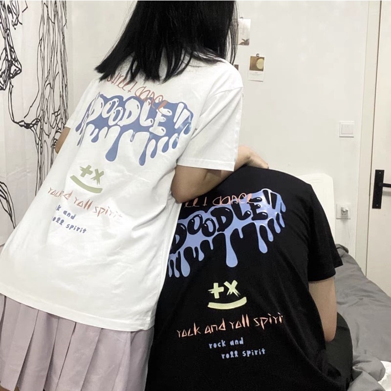 Áo thun unisex nam nữ tay lỡ phông form rộng teen cổ tròn oversize cotton giá rẻ basic đen trắng tee pull ROCK