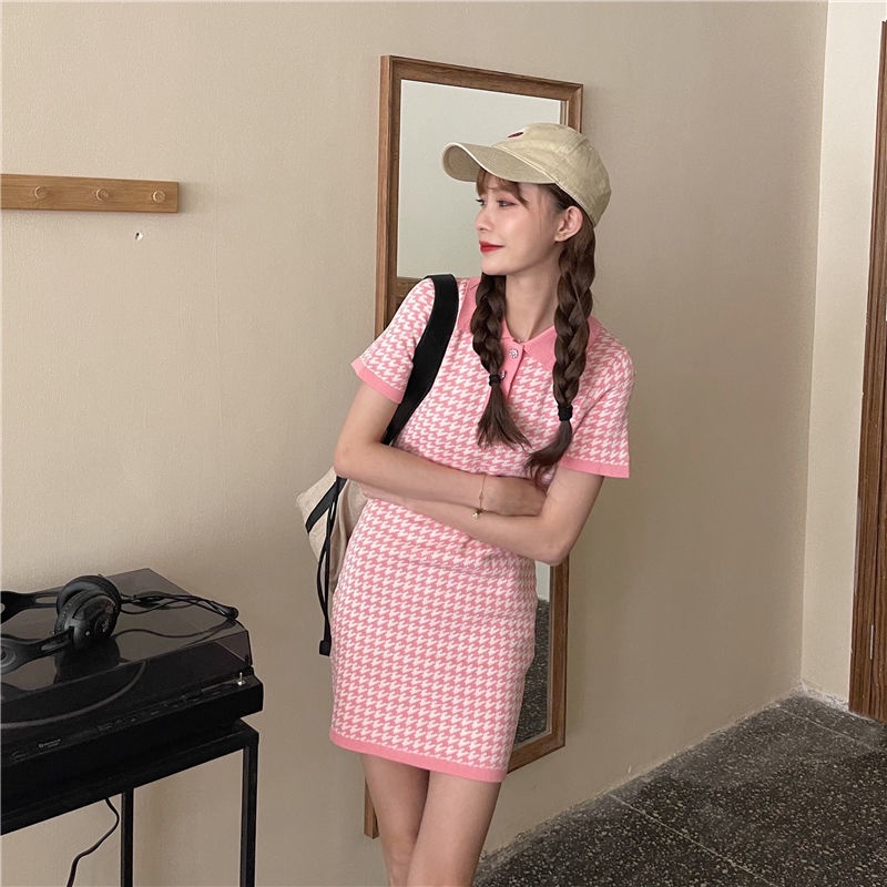 Váy IELGY tay ngắn cổ polo họa tiết kẻ caro trẻ trung cho nữ