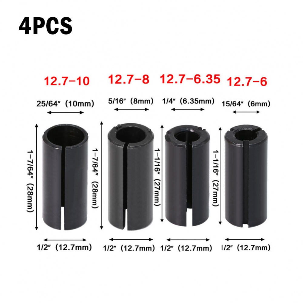 【DREAMLIFE】4x Router Bit High Precision Adapter Collet Milling Cutter Tool Adapters Holder