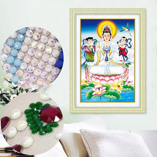 Tranh Đính Đá ABC 3D Quan Âm Bồ Tát Cùng Thiện Tài Và Long Nữ DF2338 , D9698 (KHÁCH TỰ ĐÍNH) KT:65X96CM