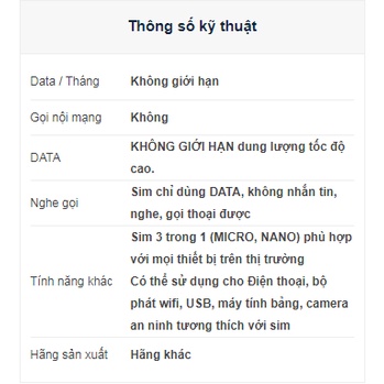 [VPB51] Sim Max Băng Thông Max Dung Lượng Mobifone 4G/3G UMAX50N U1500 DTHN ED50 FD50