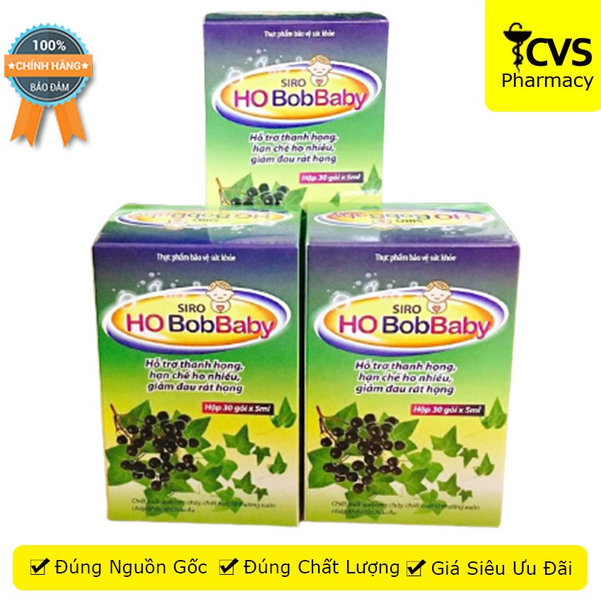 Siro Ho BobBaby / HoBobBaby - Hộp 30 gói siro hỗ trợ thanh họng, giảm ho &amp; đau rát họng - cvspharmacy