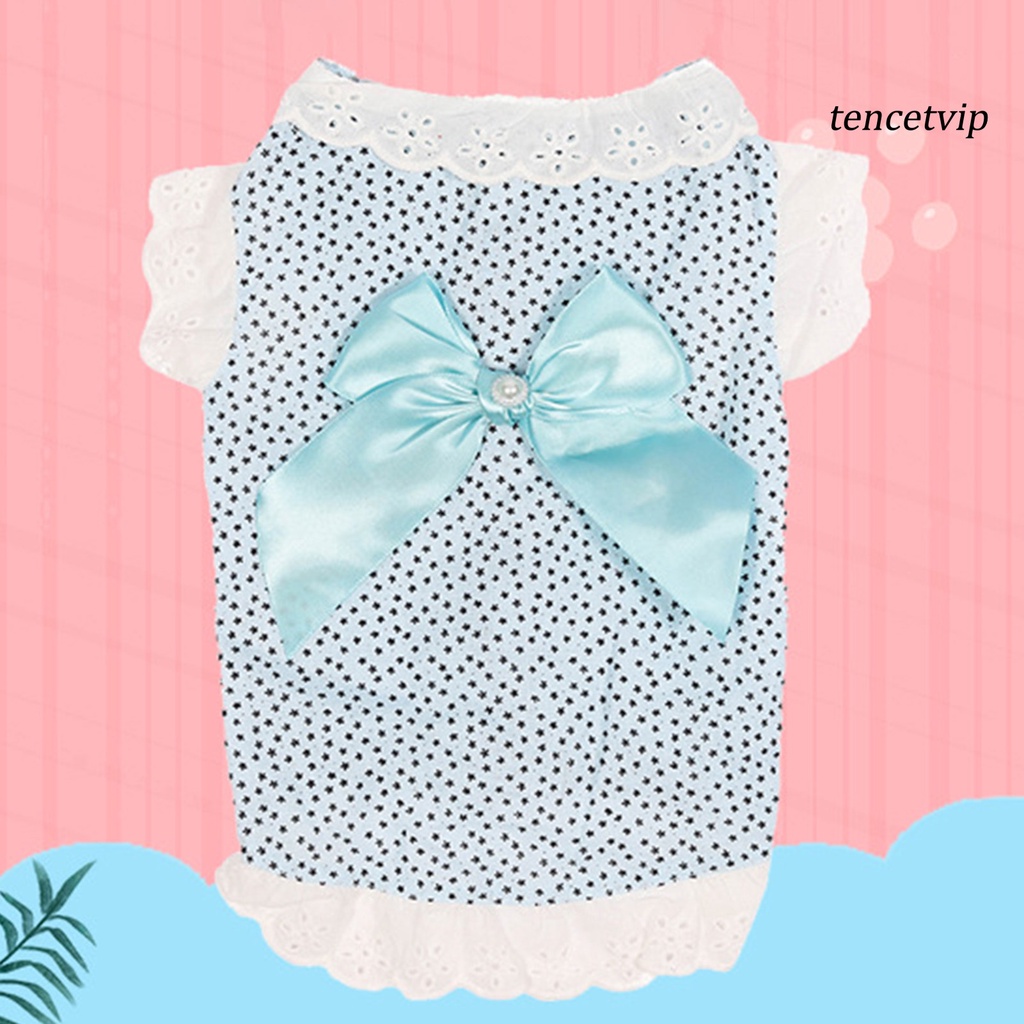 Đầm Cotton Phối Bèo Đính Nơ Thời Trang Mùa Hè Cho Thú Cưng