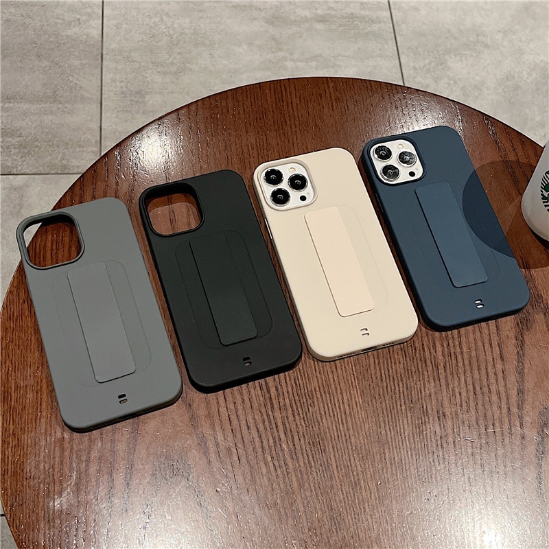 Ốp Điện Thoại Silicon Mềm Bo Viền Màu Trơn Có Giá Đỡ Cho iPhone 11 12 13 pro max XR X XS
