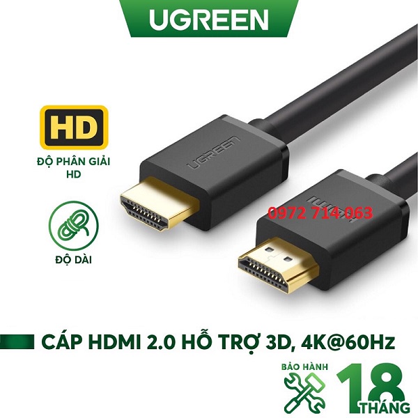 Cáp HDMI 2.0 Tròn Dẻo Hỗ Trợ 4K Ugreen HD104 Chính Hãng, bảo hành 18 tháng