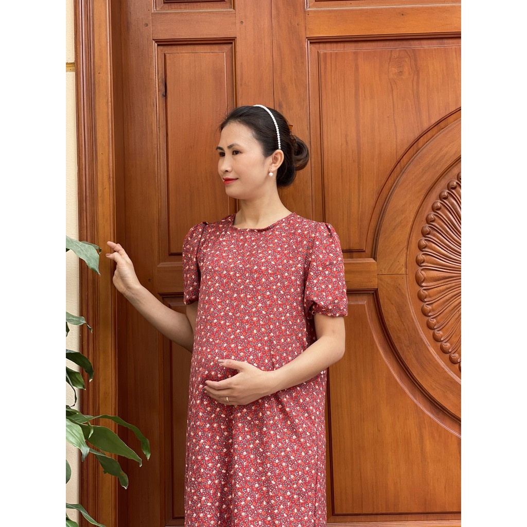 Váy bầu thời trang thiết kế hoa nhí chất Lụa Hàn Châu V273
