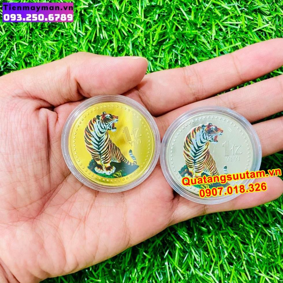 [RƯỚC LỘC] Bộ 2 đồng xu may mắn hình Hổ lì xì Tết của Đài Loan - tặng kèm hộp bảo quản trưng bày, Quà Tết 2022