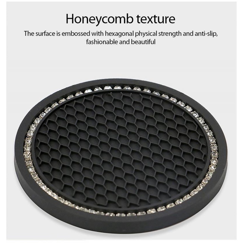 2PCS Universal Car Coaster cho Cup Giá đỡ Phụ kiện ô tô nội thất cho phụ nữ 2.75 inch Silicone chống trượt pha lê Rhinestone Car Coaster, Đen / Hồng / Đỏ / Vàng / Xanh lam