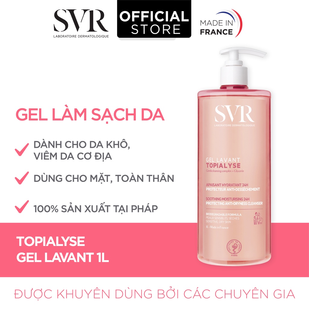 Gel làm sạch dịu nhẹ dành cho da nhạy cảm, da khô và viêm da cơ địa SVR TOPIALYSE Gel Lavant 1L