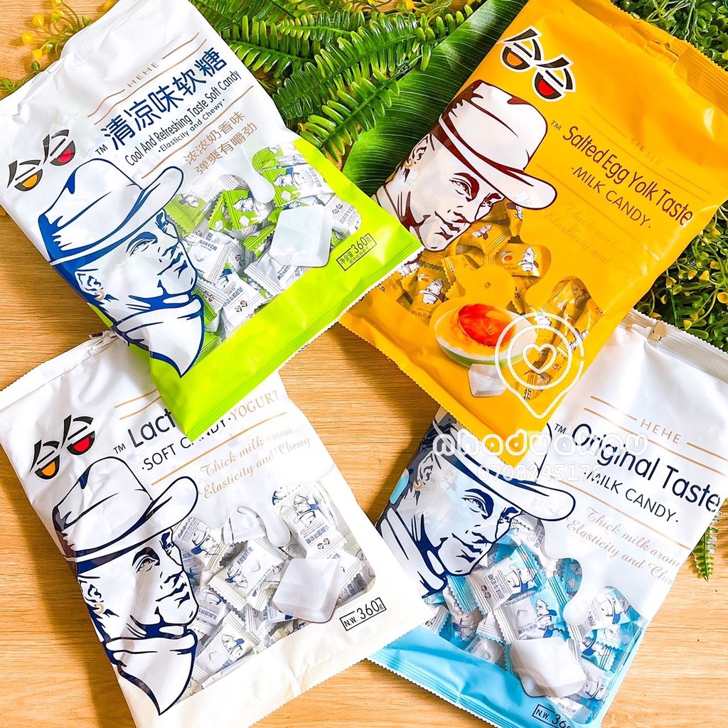 Một gói kẹo dẻo vị sữa chua/ sữa bò truyền thống/ trứng muối HEHE Hongkong 360g