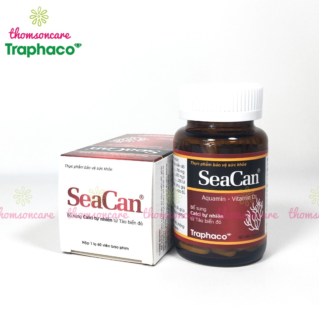 Seacan Bổ sung canxi hữu cơ từ tảo biển và vitamin D3 Magie của Traphaco, giảm loãng xương, tăng chiều cao Lọ 60v