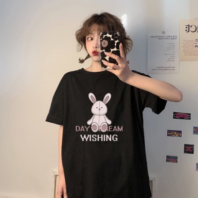 Áo thun ZHELIHANGFEI ngắn tay dáng rộng in họa tiết cá tính trẻ trung