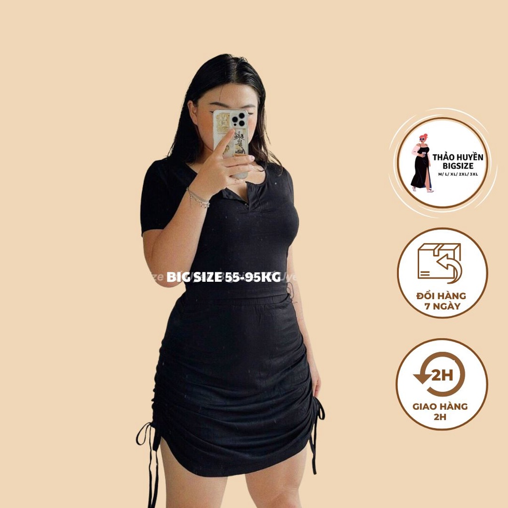 Set Áo Crotop Cổ U Kèm Chân Váy Dây Rút Bigsize Siêu Xinh
