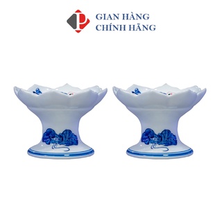 Combo 2 chân đế nến hoạ tiết SEN nhiều kích cỡ men Lam Trắng Trơn, đồ thờ cúng Phùng Gia - Gốm sứ Bát Tràng cao cấp