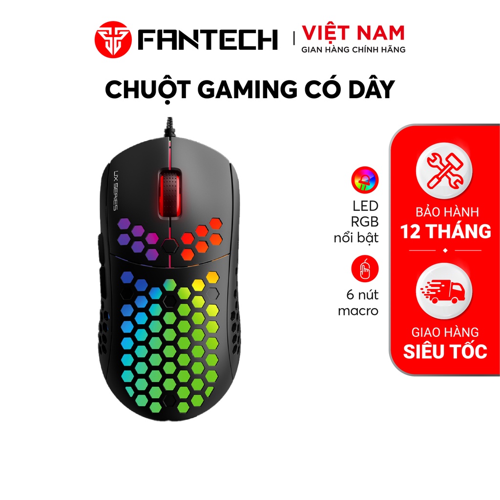 Chuột Gaming Cao Cấp FANTECH UX2 HIVE 12000DPI LED RGB 16,8 Triệu Màu 6 Phím Macro Phần Mềm Tùy Chỉnh Riêng - Chính Hãng