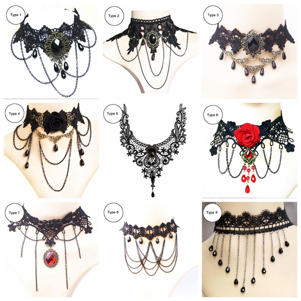 Vòng cổ choker vải ren cá tính phong cách gothic cổ điển cho nữ