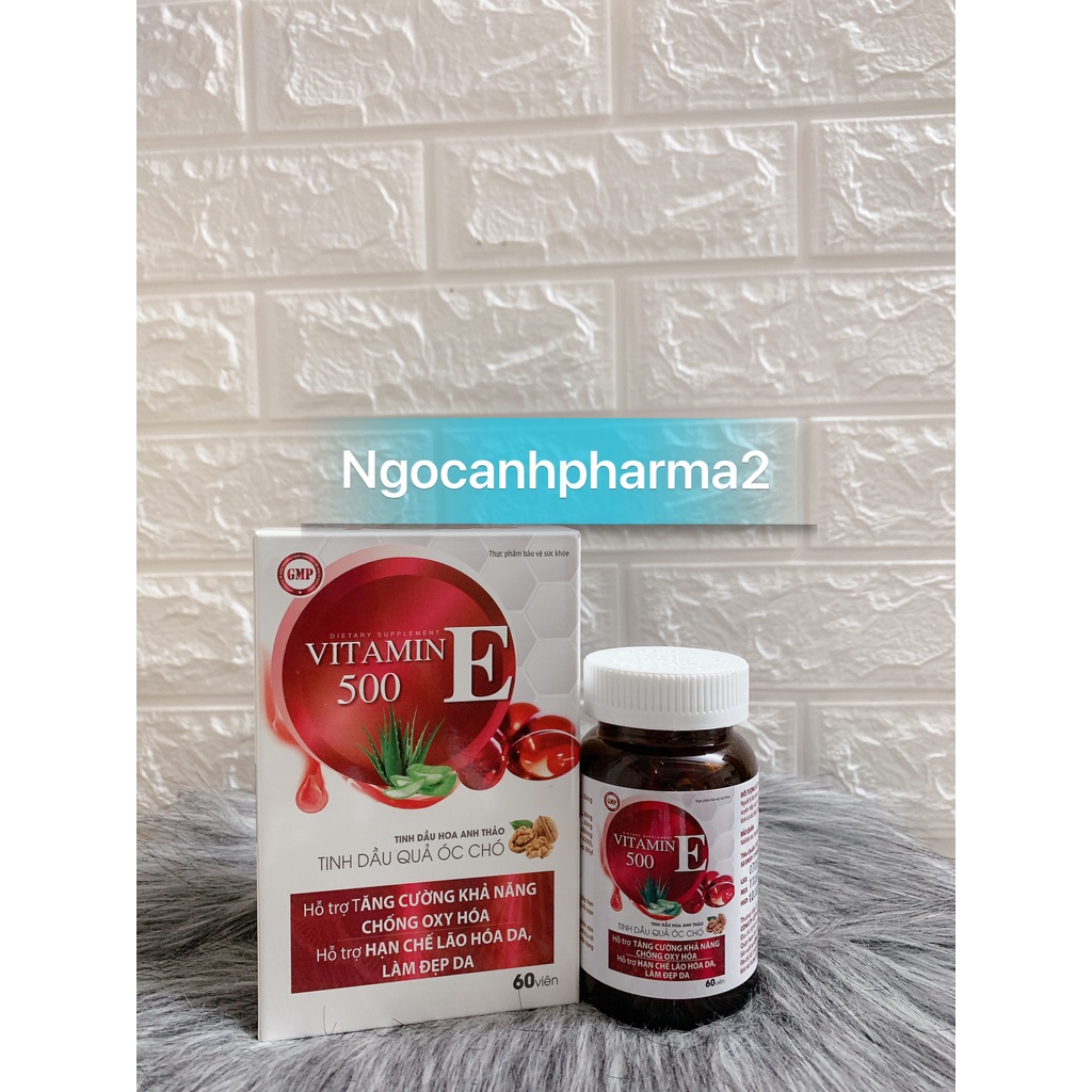 VITAMIN E ĐỎ - VITAMIN E 500 tinh dầu hoa anh thảo , tinh dầu óc chó giúp làm sáng mịn da ,chống lão hóa - Lọ 60 viên