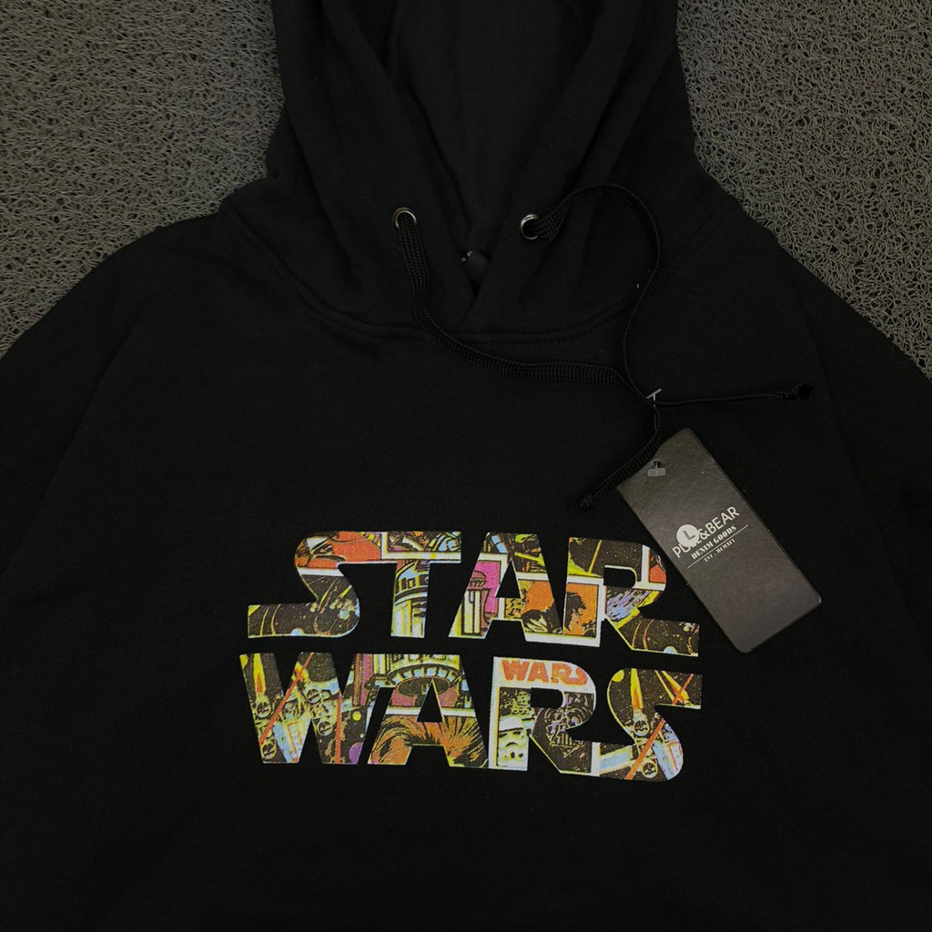 Áo khoác SWEATER HOODIE PULL AND BEAR STARS màu đen