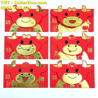 Set 6 bao lì xì con trâu 3D cute nhũ vàng 2021 (Mẫu 1) chất liệu giấy bìa, làm quà tặng tiền lì xì độc lạ - SP000672