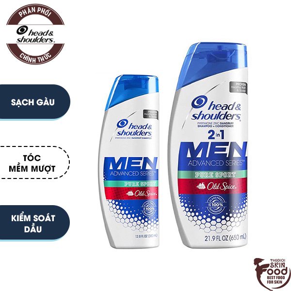 Dầu Gội, Xả Head &amp; Shoulders Men Advanced Series Pure Sport Old Spice 2in1 Pyrithione Zinc Dandruff Shampoo+Conditioner