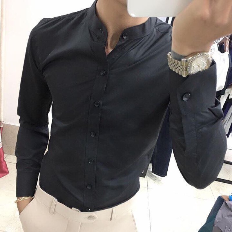 Sơ mi nam cổ tàu Màu Trắng loại đẹp dáng ôm body hàn quốc,không nhăn