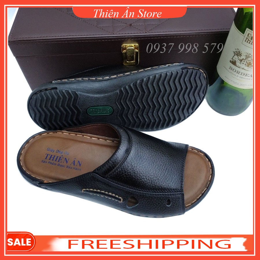 Dép nam trung niên da bò quai ngang đẹp  thời trang cao cấp Thiên Ân - D99