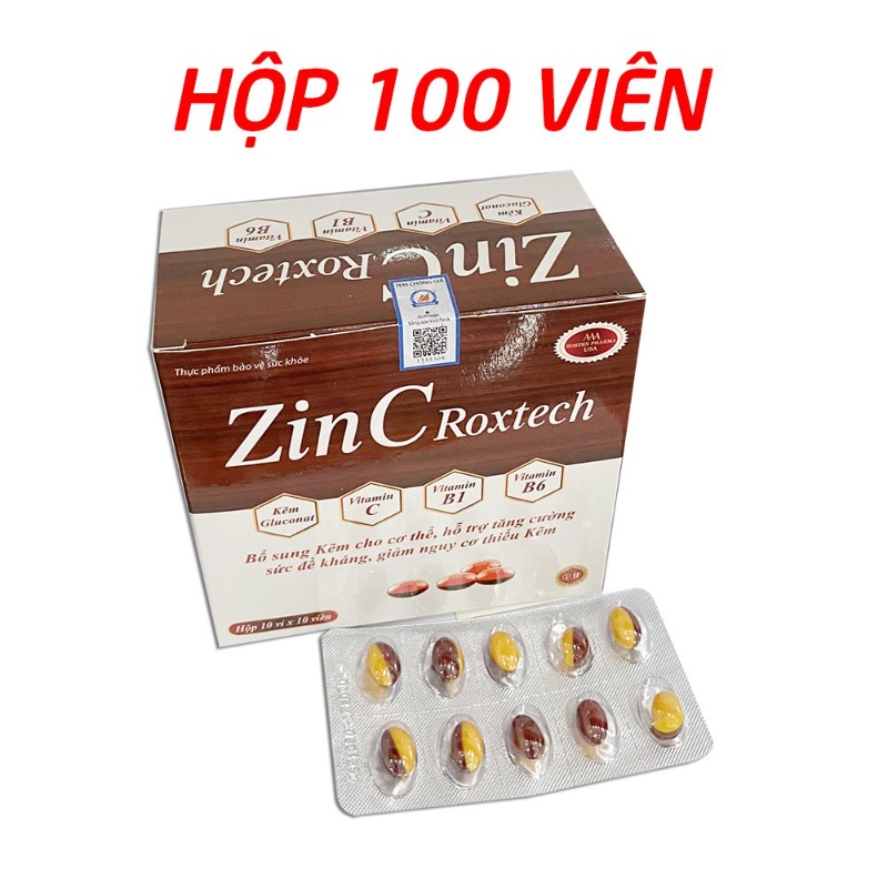 Viên kẽm zinc gluconate, vitamin  tăng cường sức đề kháng  - Hộp 100 viên - ZinC Roxtech - Rostex- Tủ Thuốc Bảo Châu